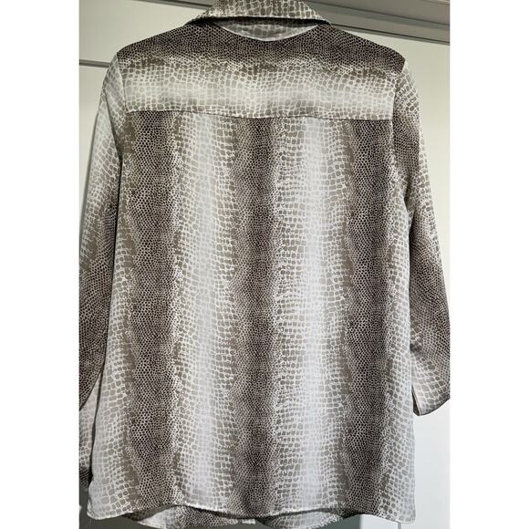 NOTATIONS Animal Print Top Natural Colors Women's Semi-Sheer Sz M - Picture 9 of 10